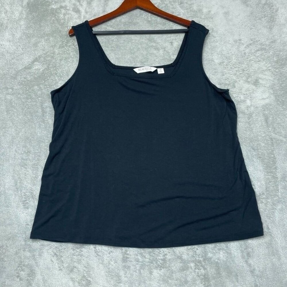 Beautiful By Lawrence Zarian 1X Tank Top Black Rayon Spandex a1612